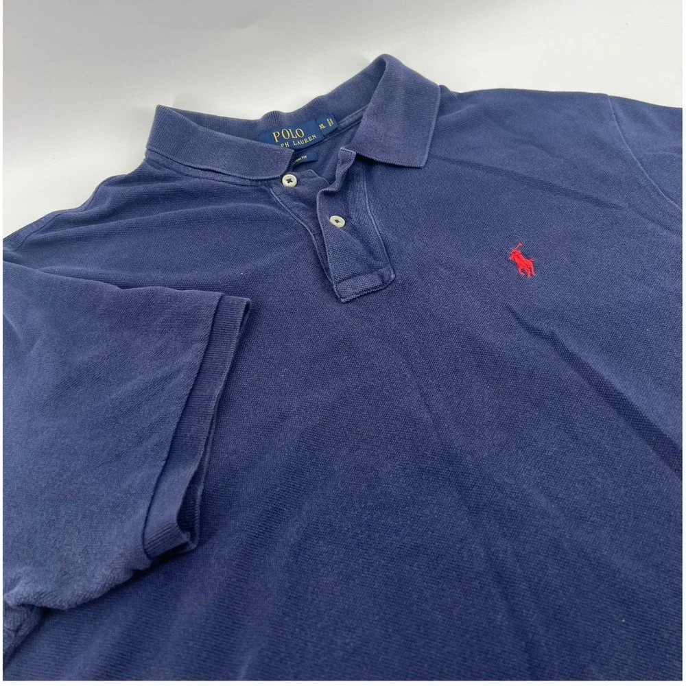 Polo Ralph Lauren Mens XL Custom Fit Navy Blue Short Sleeve Pique Polo Shirt